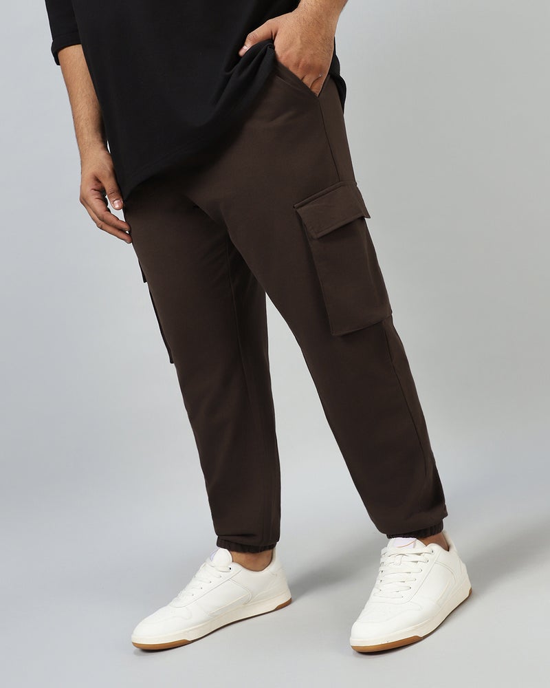 bewakoof Men's Brown Oversized Plus Size Cargo Warm Joggers - Image 1